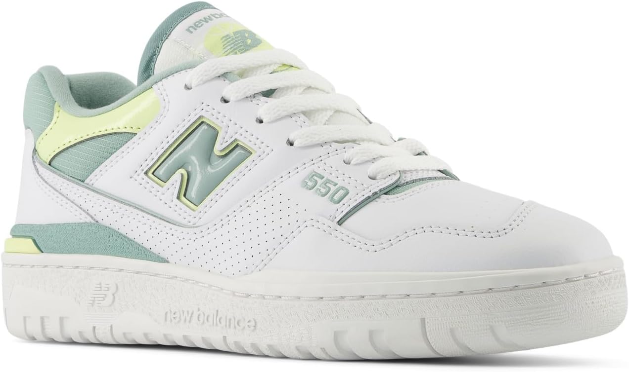 New Balance 550 Women's Sneakers, White/Salt Marsh/Limelight, Size 10