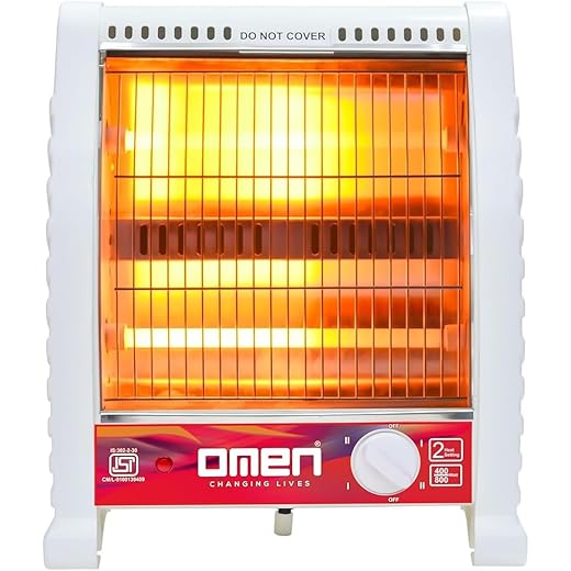 Omen Changing Lives 800Watt Quartz Room Heater | 2 Heating Rods | Tip-Over Protection | Compact & Portable | Shockproof ABS Body for Bedroom, Office & Indoor Use | 1 Year Warranty