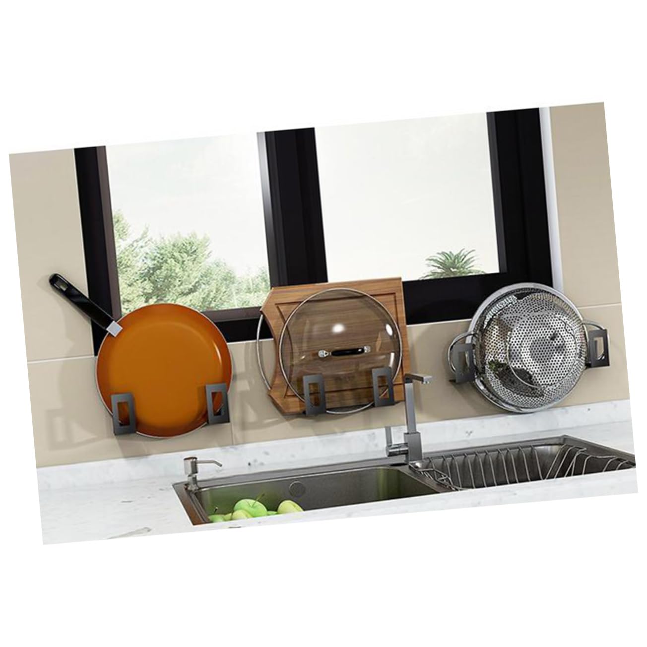 ABOOFAN 4Pcs Kitchen Lid Holder Rack Stainless Steel Wall Mounted Storage for Pot Lids Multifunctional Kitchen Supplies in Silver and Black Includes Screws for Easy