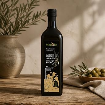 MedOlio Extra Virgin Olive Oil, Greek Product, 1L   Superior Category Olive Oil Obtained Directly from Olives