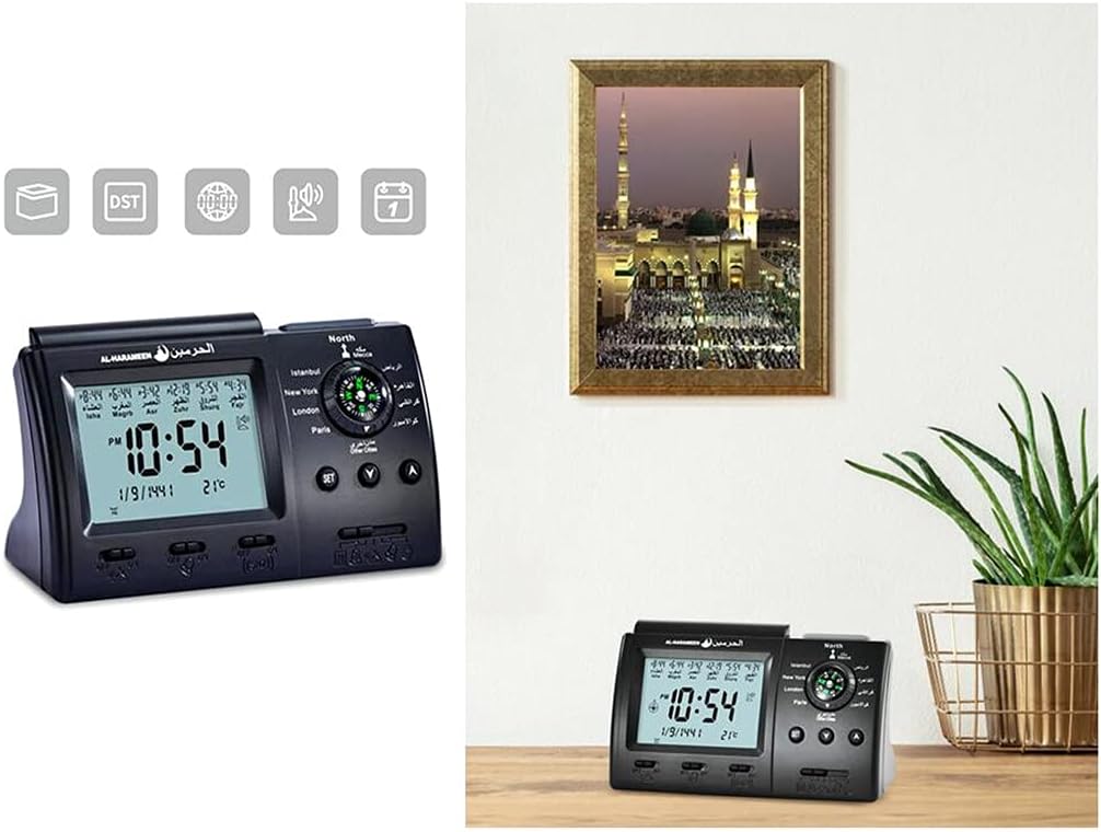 Anlising Islamic Azan Table Clock - Digital Muslim Prayer Alarm, Ramadan Gift with Qibla Direction (3005 Black) - Image 5