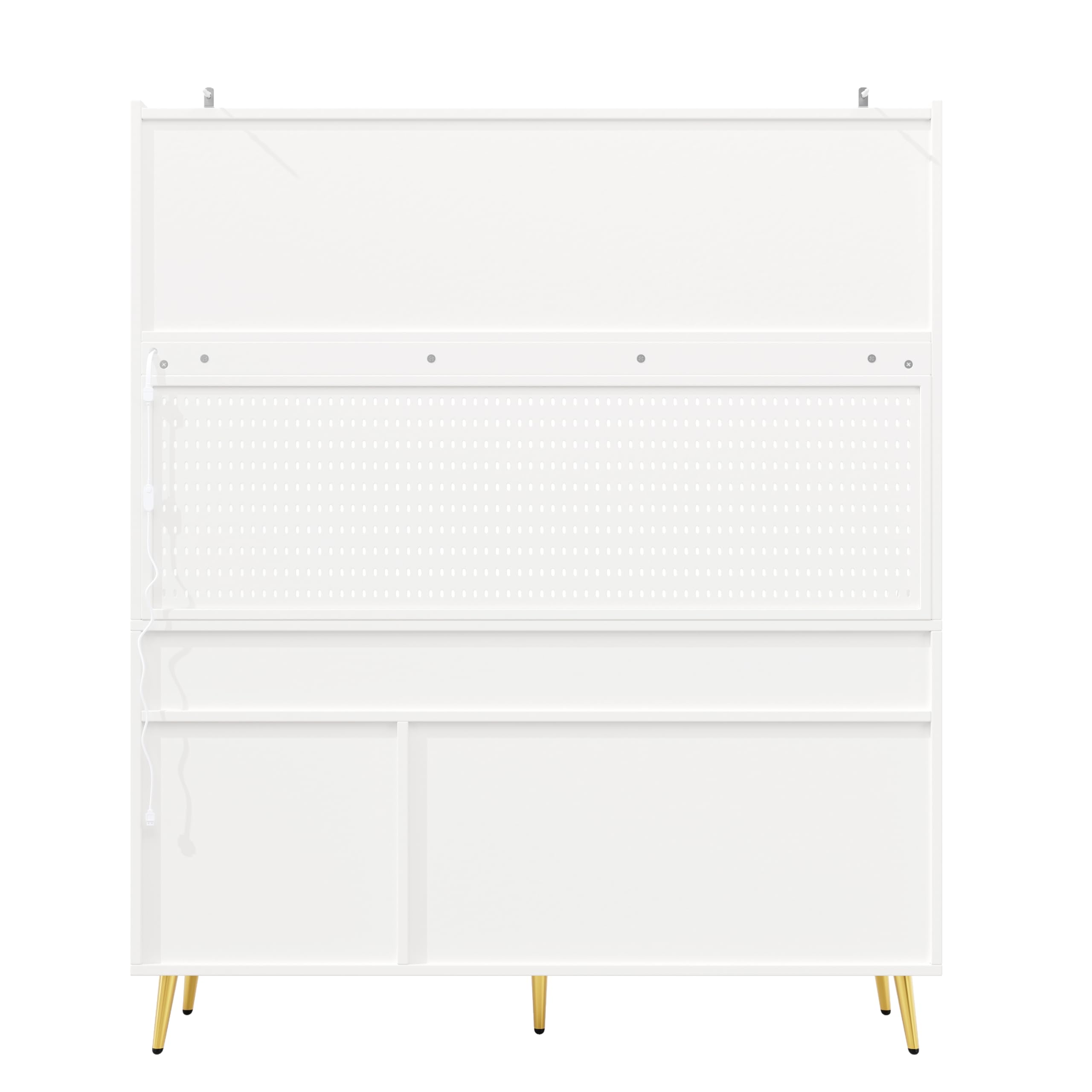 Mobile alto moderno, 145 x 39 x 171 cm, bianco, con armadio da cucina o armadio da sala da pranzo con cassetto, credenza con ripiano con parete forata
