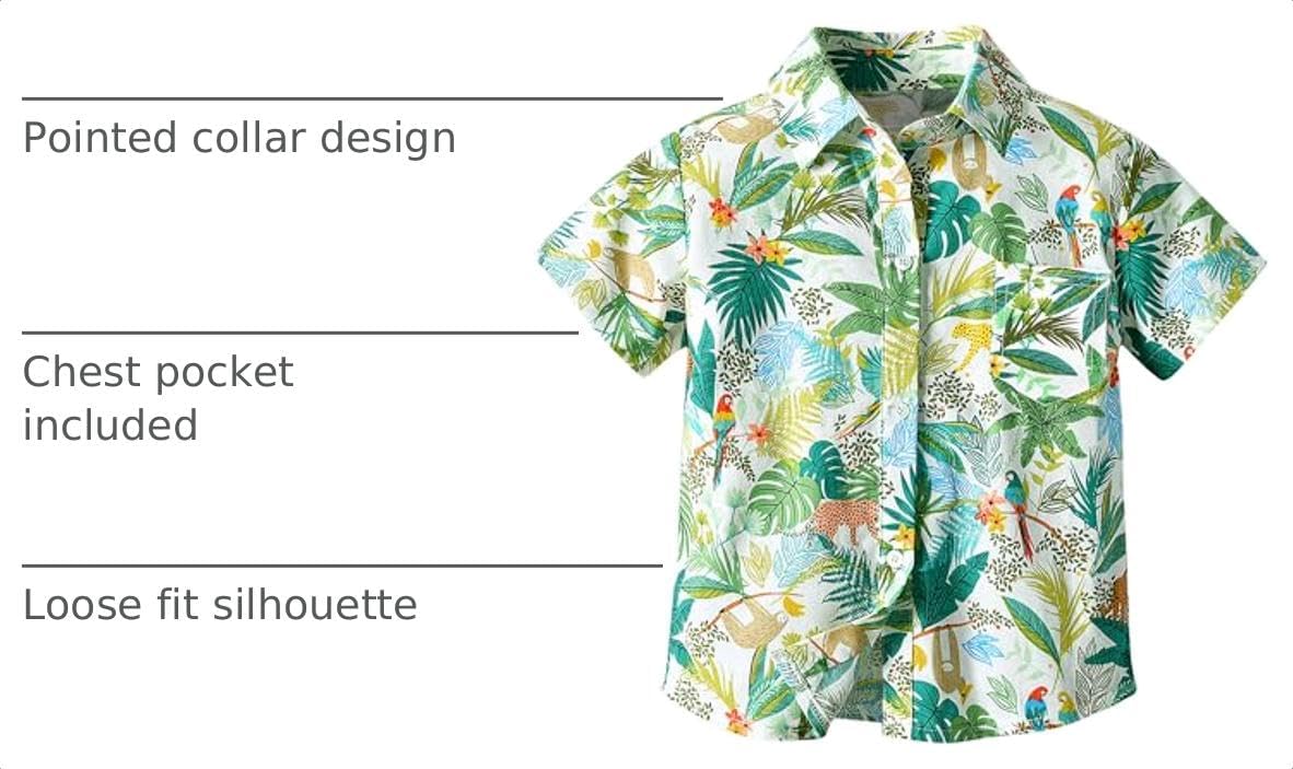 Toddler Boys Hawaiian Shirt Kids Short Sleeve Button Down T Shirts Little Boy Beach Clothes Print Aloha Tops 1-7 Years