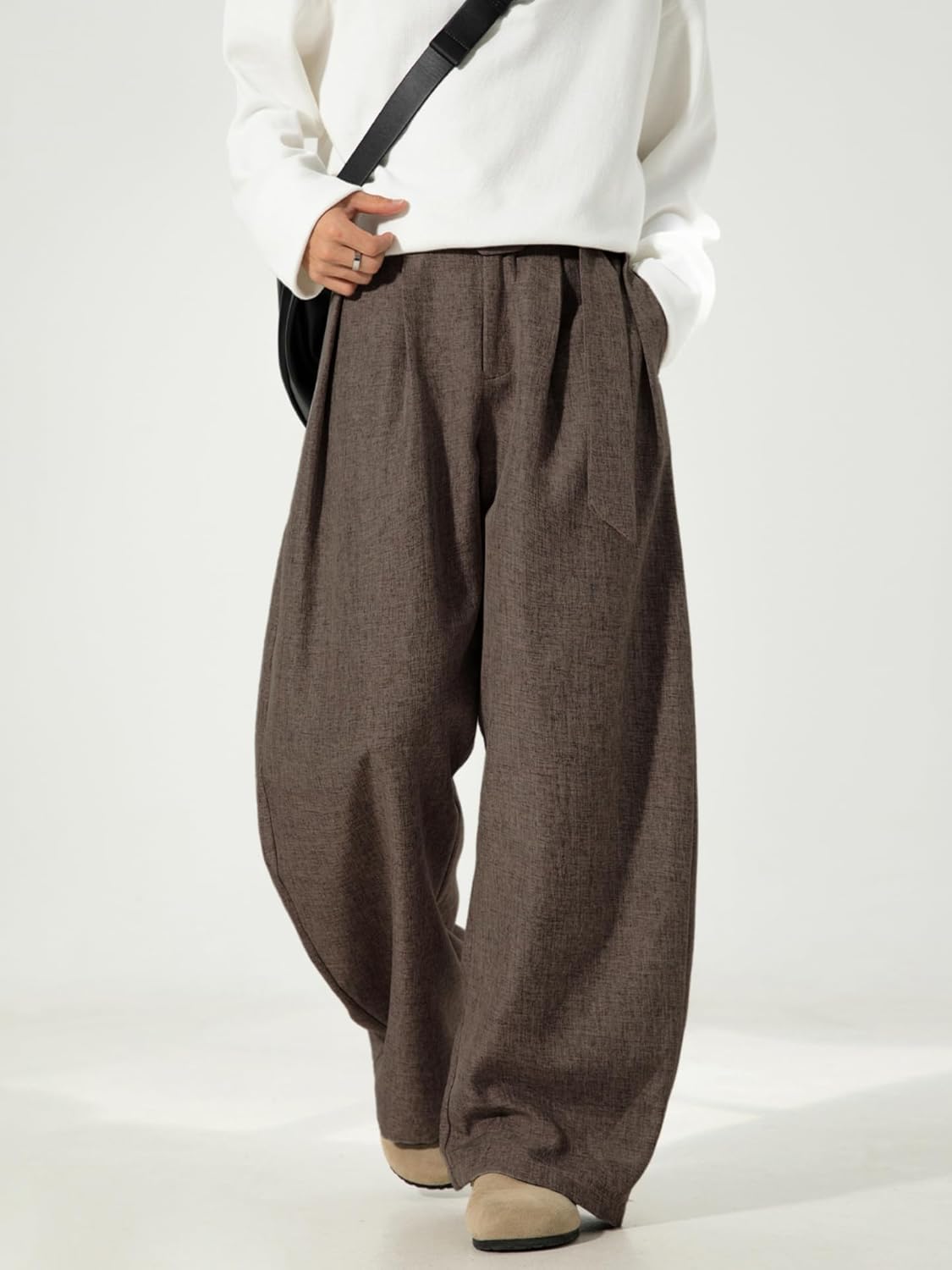 Mens Pleated Wide Leg Old Money Baggy Pants Casual Zipper Fly Pants Elastic Waist Loose Fit Fall Long Trousers with Pockets - Image 5