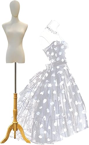 Forma de vestido femenino maniquí de torso con soporte de trípode de madera, altura ajustable de 47.2 a 82.6 pulgadas, forma de vestido, torso de