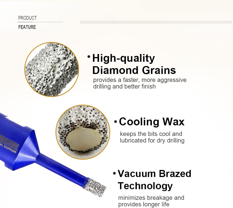 SHDIATOOL Diamond Tile Drill Bits Set,Porcelain Hole Saw, Cutter for Marble Ceramic Granite 10pieces(6/6/20/25/35/50/75/100mm/2 inch)