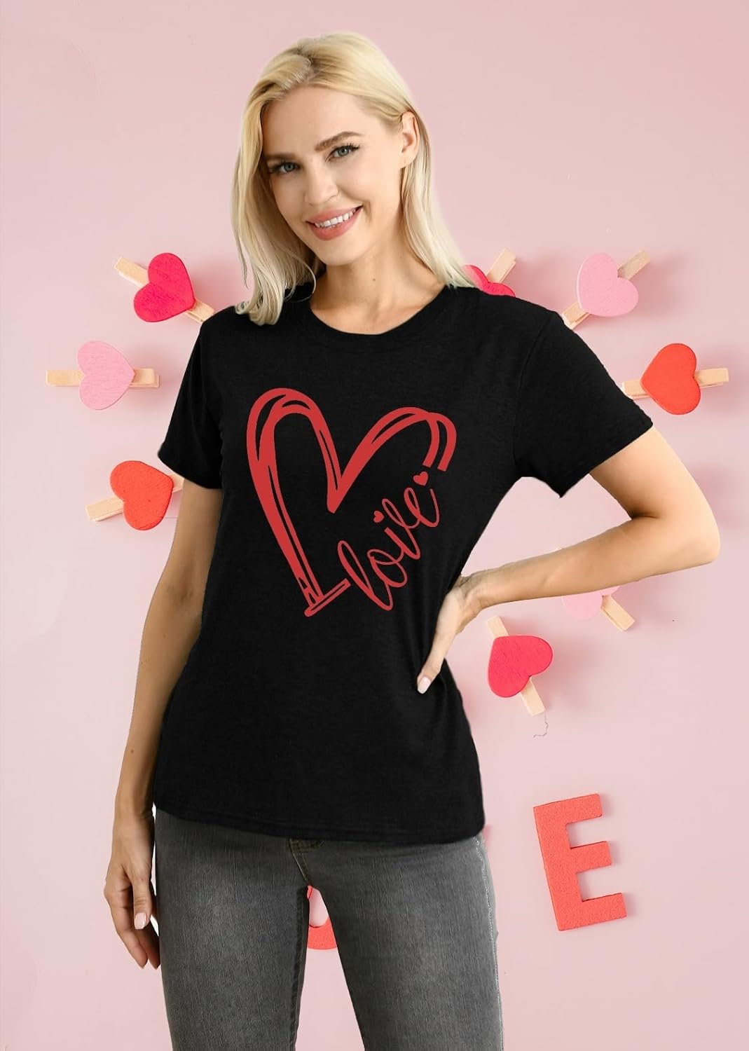 Valentines Day Shirt for Women Love Heart Printed T-Shirts Casual Summer Tee Tops - Image 4