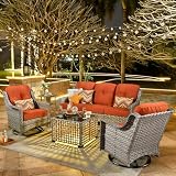ovios 5 Piece Outdoor Patio Furniture with 3 Seat Sofa,Rattan Wicker Coversation Set with Swivel Rocking Chair,Balcony Sofa Set with Shiny Table for Outside Porch Backyard Pool, Orange