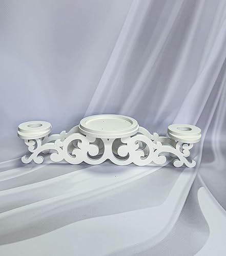 Wooden Unity - Portavelas triple de una pieza, hecho a mano de madera natural, pintado en acabado blanco seguro de primera calidad, se adapta a 2