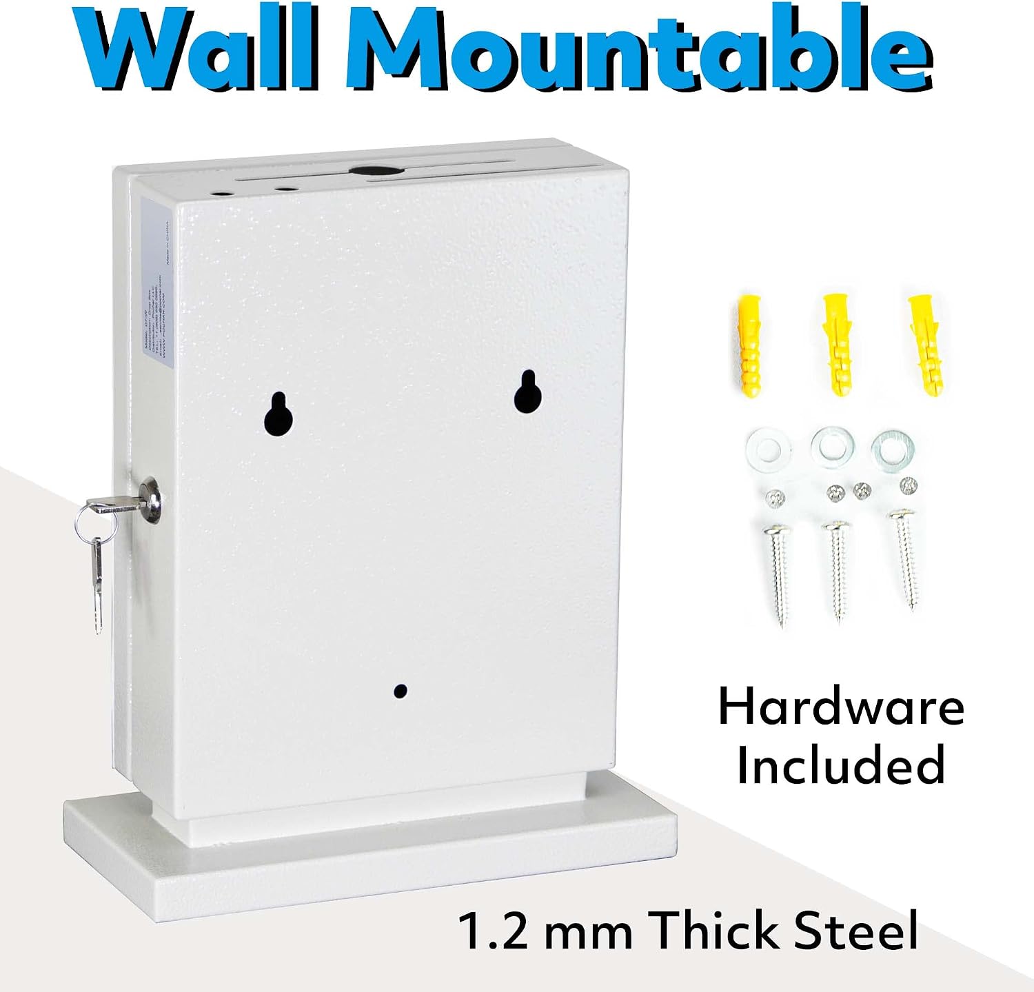 Large Suggestion Box With Slot and Lock - Metal Wall Mounted Ballot Box, Donation Case, Safe Lock Tip Jar For Fundraising, Hotel, Bar and School Voting Use (White, 10'' x 4.75'' x 12.5'')