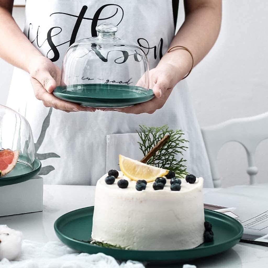 Multi-size Ceramic Tray Cake Dome Home Glass Cover Restaurant Fruit Nuts Dust Cover Bread Sandwich Tray Food Photo (Size : 20.3cm) (20.3cm) image 2
