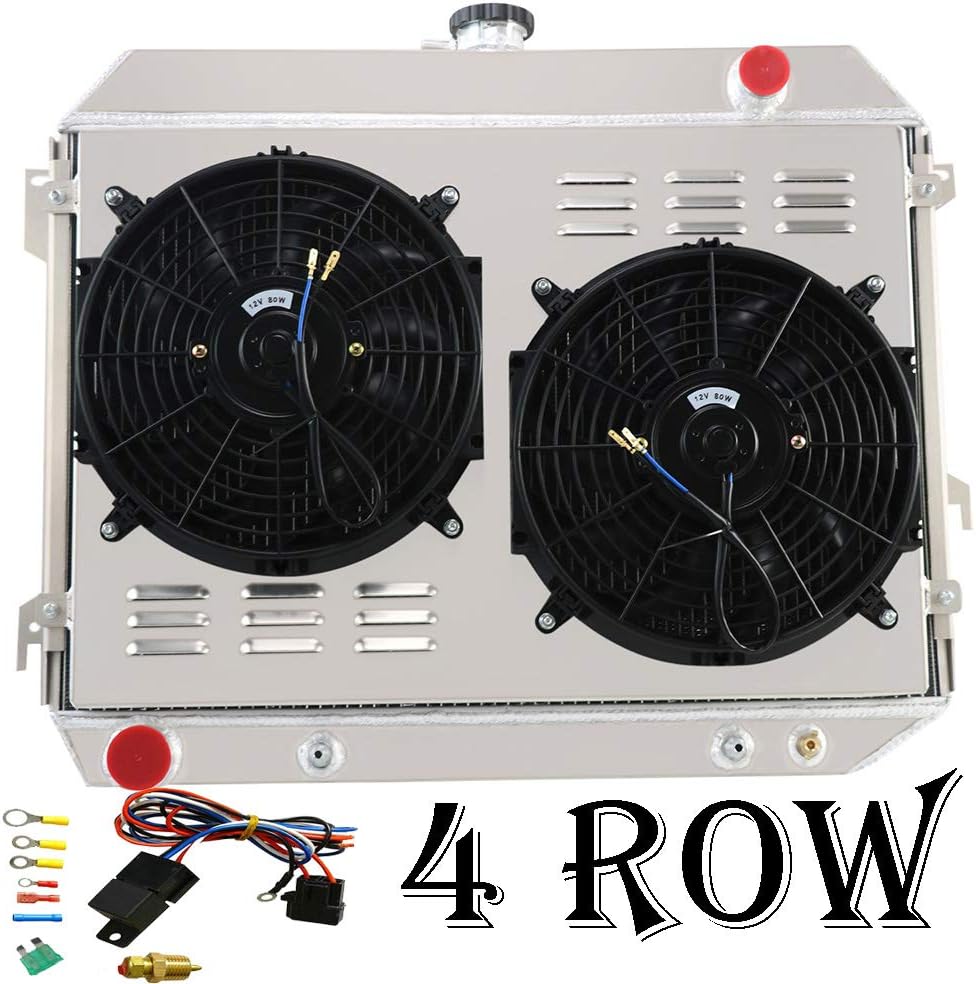 ALLOYWORKS 4 Row Aluminum Radiator+Shroud Fan+Relay For 1968-1974 Dodge Charger/Coronet/Challenger, Plymouth Roadrunner/Barracuda/Satellite/Belvedere US