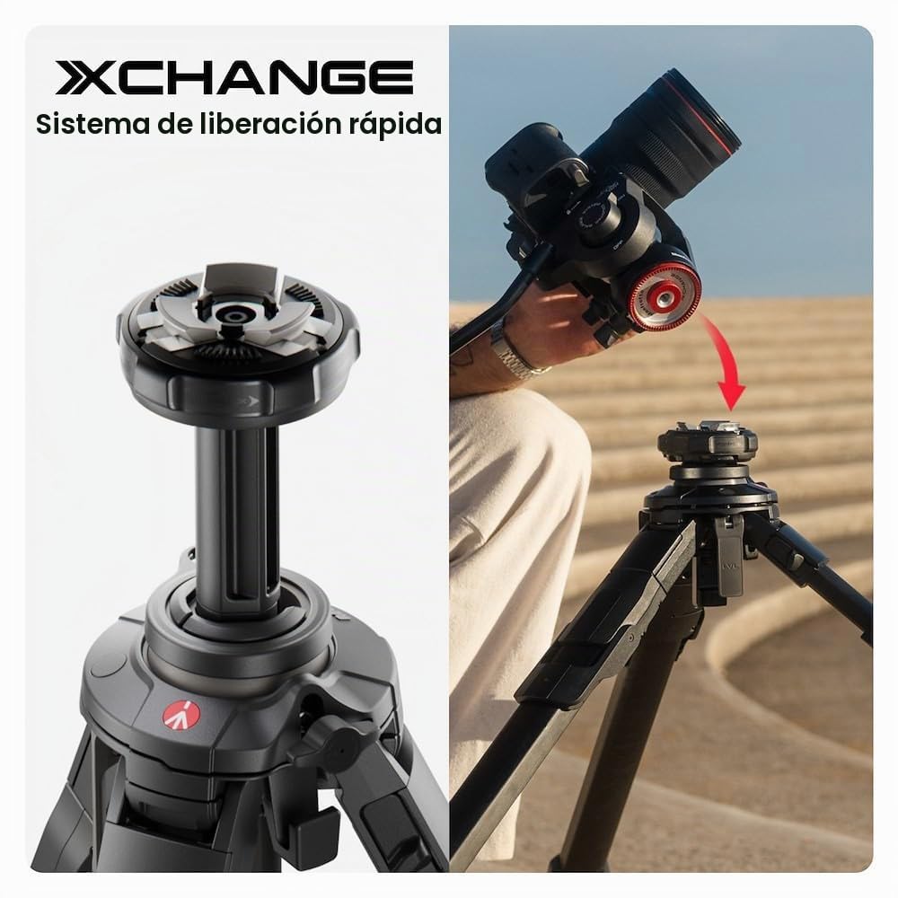 Manfrotto One Trípode Híbrido de Aluminio, para Foto & Vídeo, Carga 15kg, Columna Niveladora, Columna Horizontal 90°, Sistema Quick Release, Trípode Ligero para Cámaras DSLR & Mirrorless