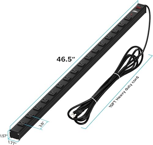 Miniatura 9 de CRST Protector de sobretensiones de alta resistencia, amplio espaciado, 16 tomas+12 tomas de corriente, cable de extensión de 15 pies de largo con