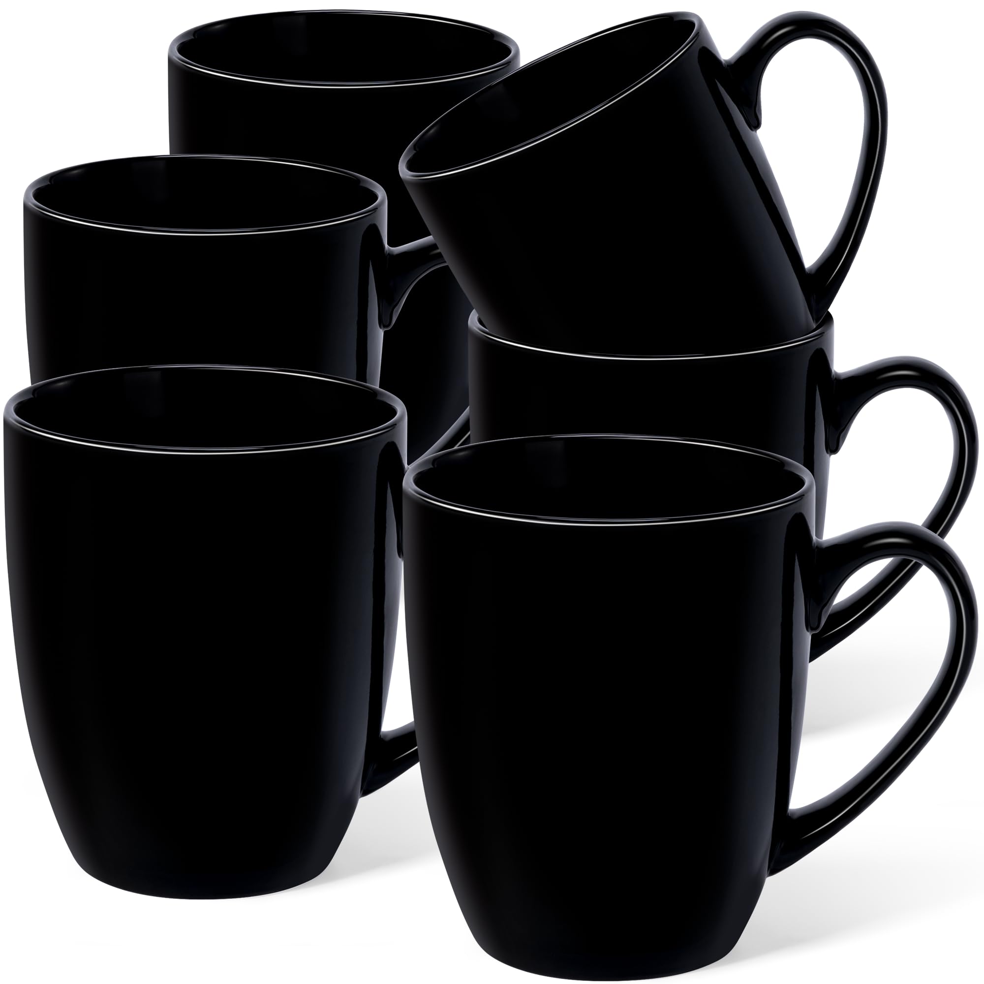 Urbanstrive 16 oz Large Coffee Mugs Set of 6 Ceramic Coffee Mug White Coffee Cups Tea Cups Idea Gift for Women Men House Warming Gifts New Home Office, White 6 Pack (Black)