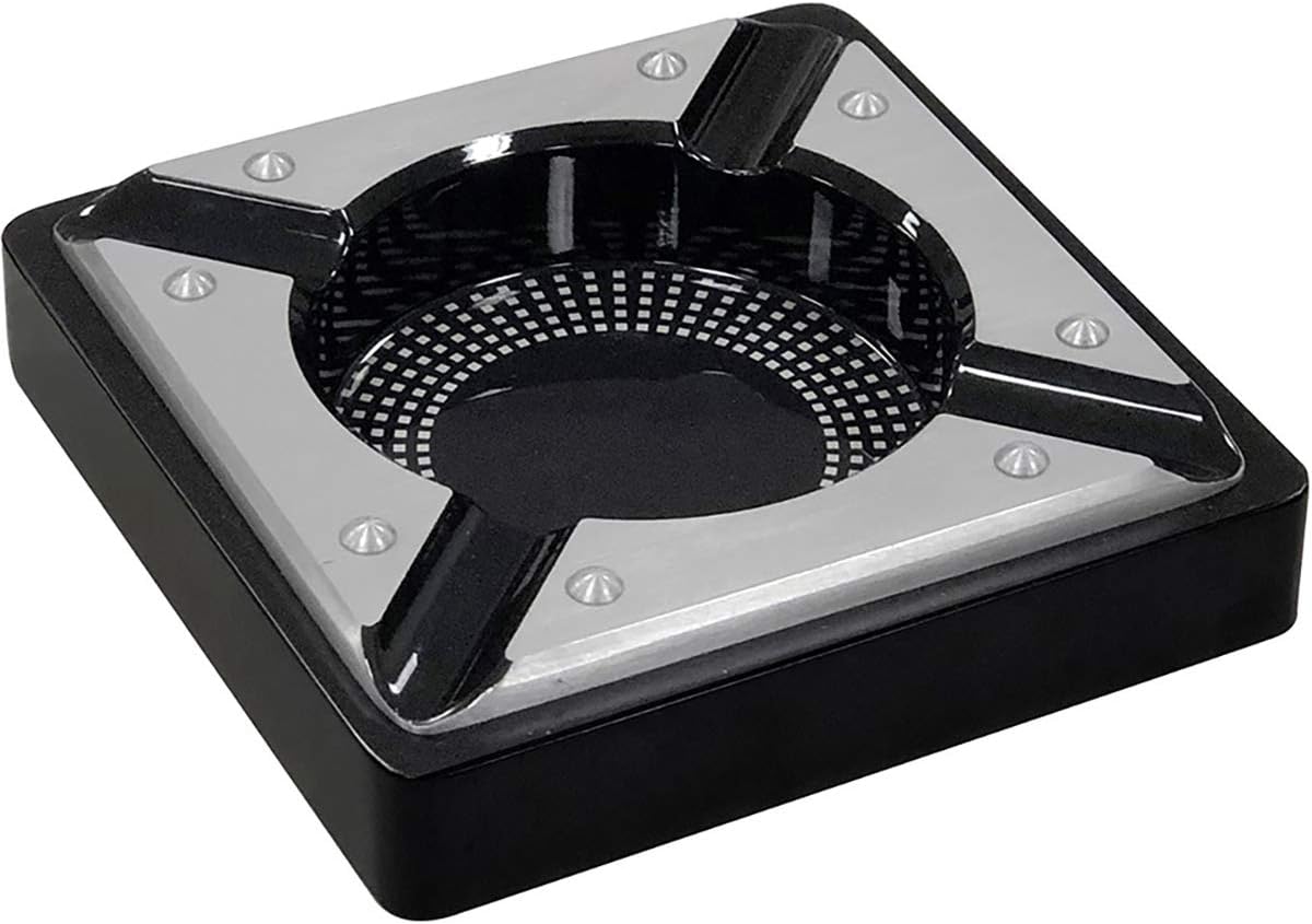 Prestige Import Group - Saint Lucia Metal & Wood Contemporary 4 Cigar Rests Ashtray - Color: Silver & Black