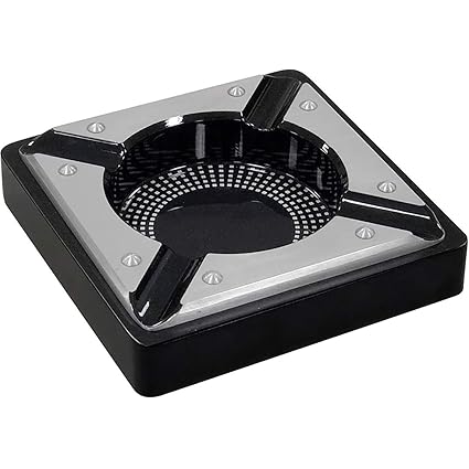 Prestige Import Group - Saint Lucia Metal & Wood Contemporary 4 Cigar Rests Ashtray - Color: Silver & Black