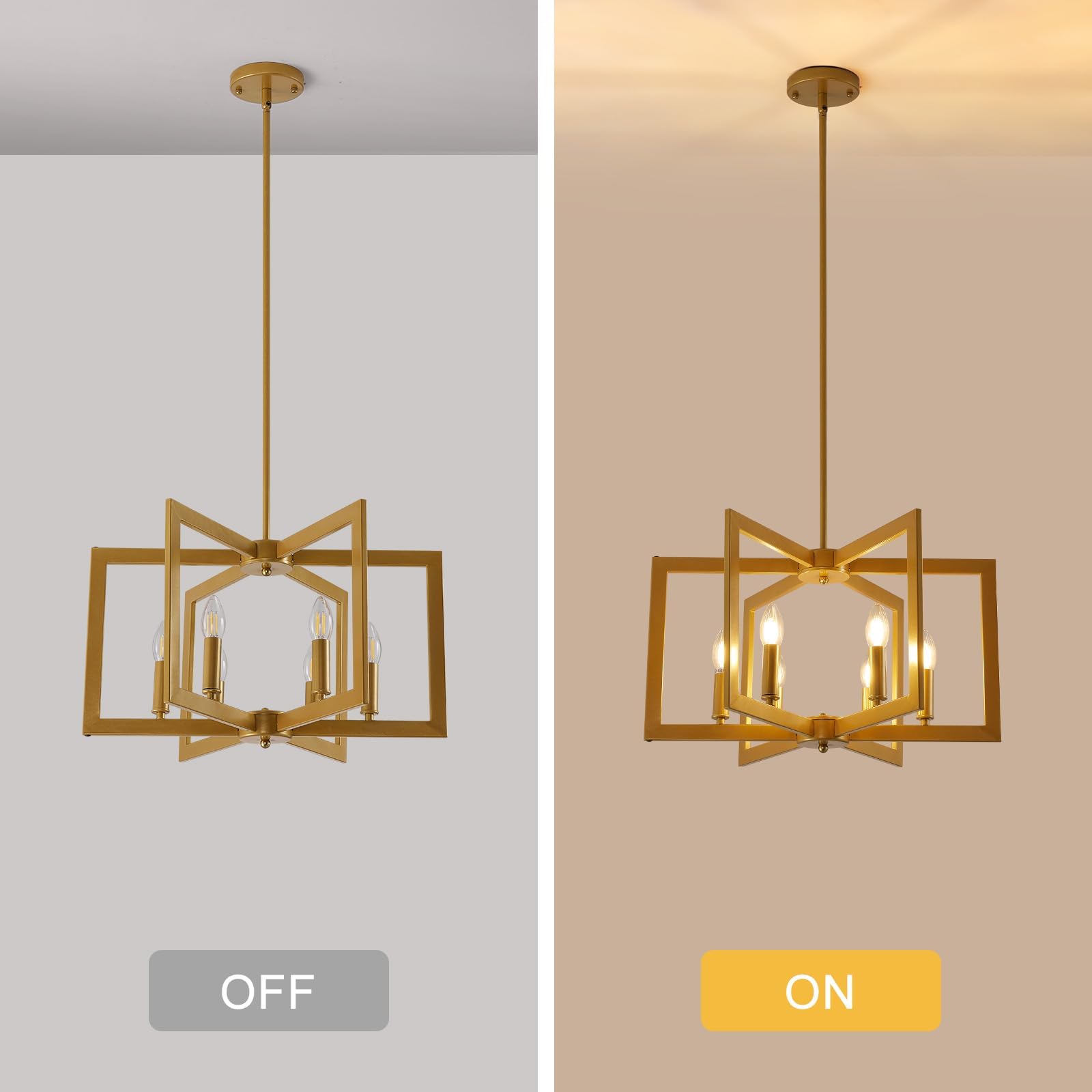Vintage Lampadari Plafoniera, E14 Geometrica Farmhouse Lampada A Sospensione 6 Luce Industriale Metallo Plafoniera Luci Soggiorno Per Cucina Isola Ingresso Sala Da Pranzo (Oro)
