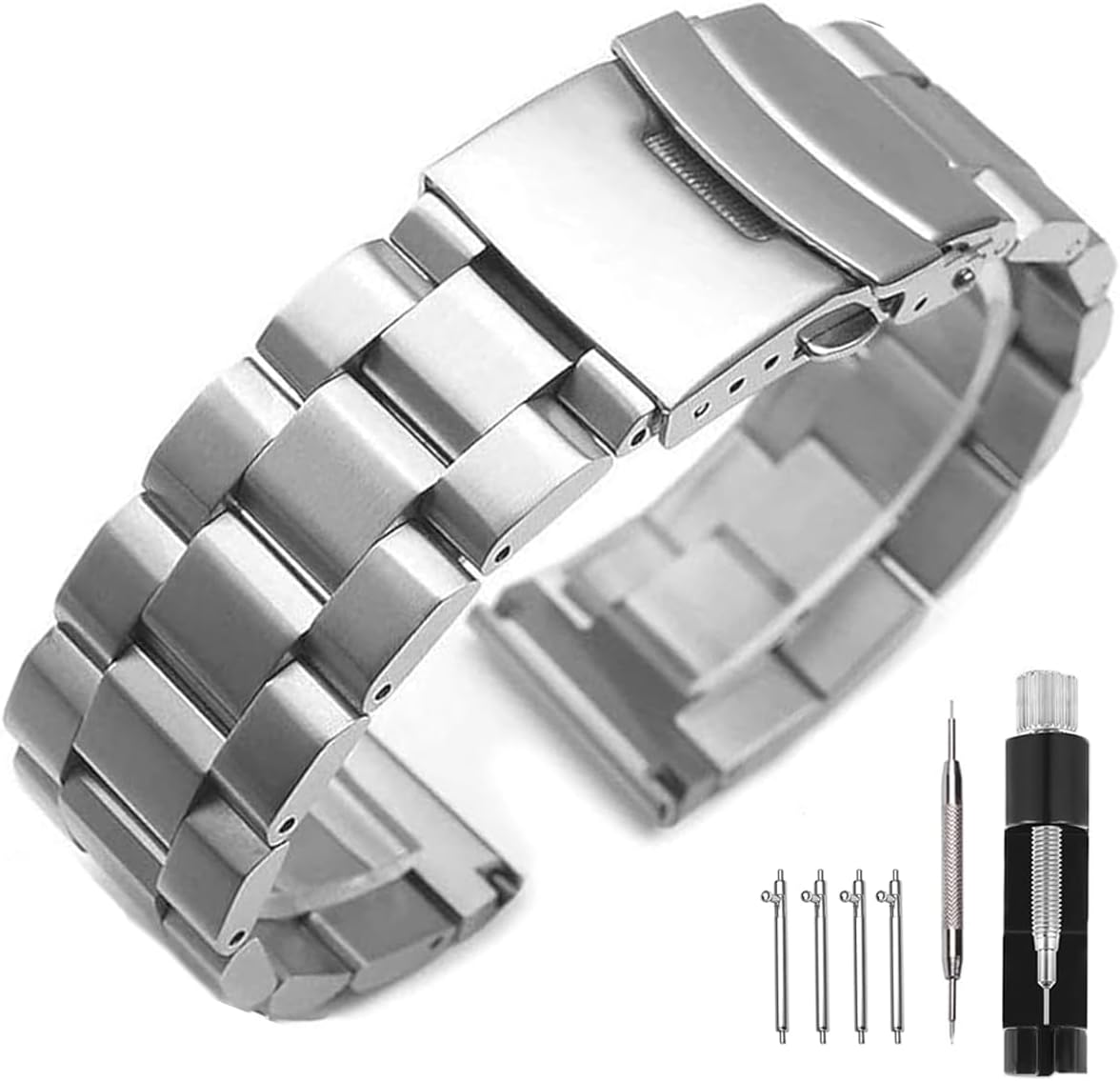 Kai Tian 18mm 20mm 22mm 24mm 26mm Stainless Steel Watch Band, Quick Release Brushed Finish Metal Watch Strap Double Buckle Bracelet Black Silver Gold Blue for Men Women