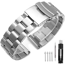 Kai Tian 18mm 20mm 22mm 24mm 26mm Stainless Steel Watch Band, Quick Release Brushed Finish Metal Watch Strap Double Buckle Bracelet Black Silver Gold Blue for Men Women