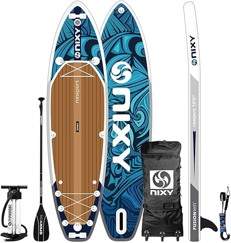 NIXY Newport Inflatable Stand Up Paddle Board- Premium All Around SUP, Durable &amp; Lightweight 106 x 33 x 6 iSUP, Travel Bag, Carbon Hybrid Paddle,