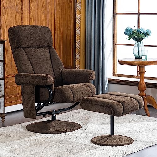 Mcombo Recliner With Ottoman, Reclining Chair With Massage, Chenille Fabric Swivel Recliner Chairs For Living Room 4828 (Brown) #TOP1