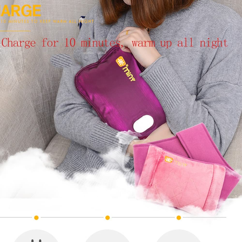 Borsa dell' Acqua Calda Borraccia scaldavita Ricaricabile, con Fodera in Peluche, Removibile e Lavabile, Ricarica Rapida, Mani, Piedi, Collo e Spalle Caldi. (Color : Purple)