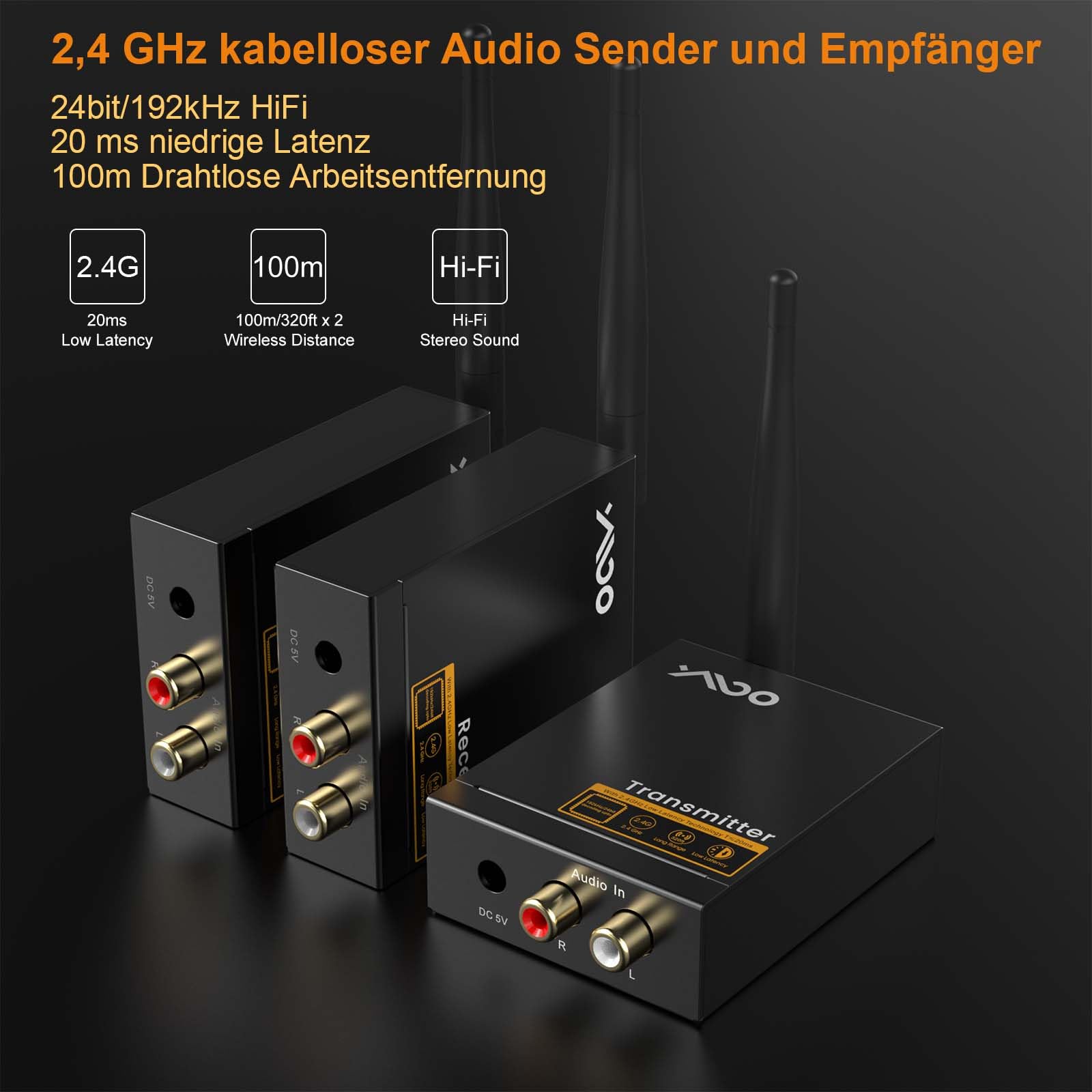 Kit Radio Transmitter YMOO 2.4GHz 3.5mm Jack Low Latency - Dettaglio