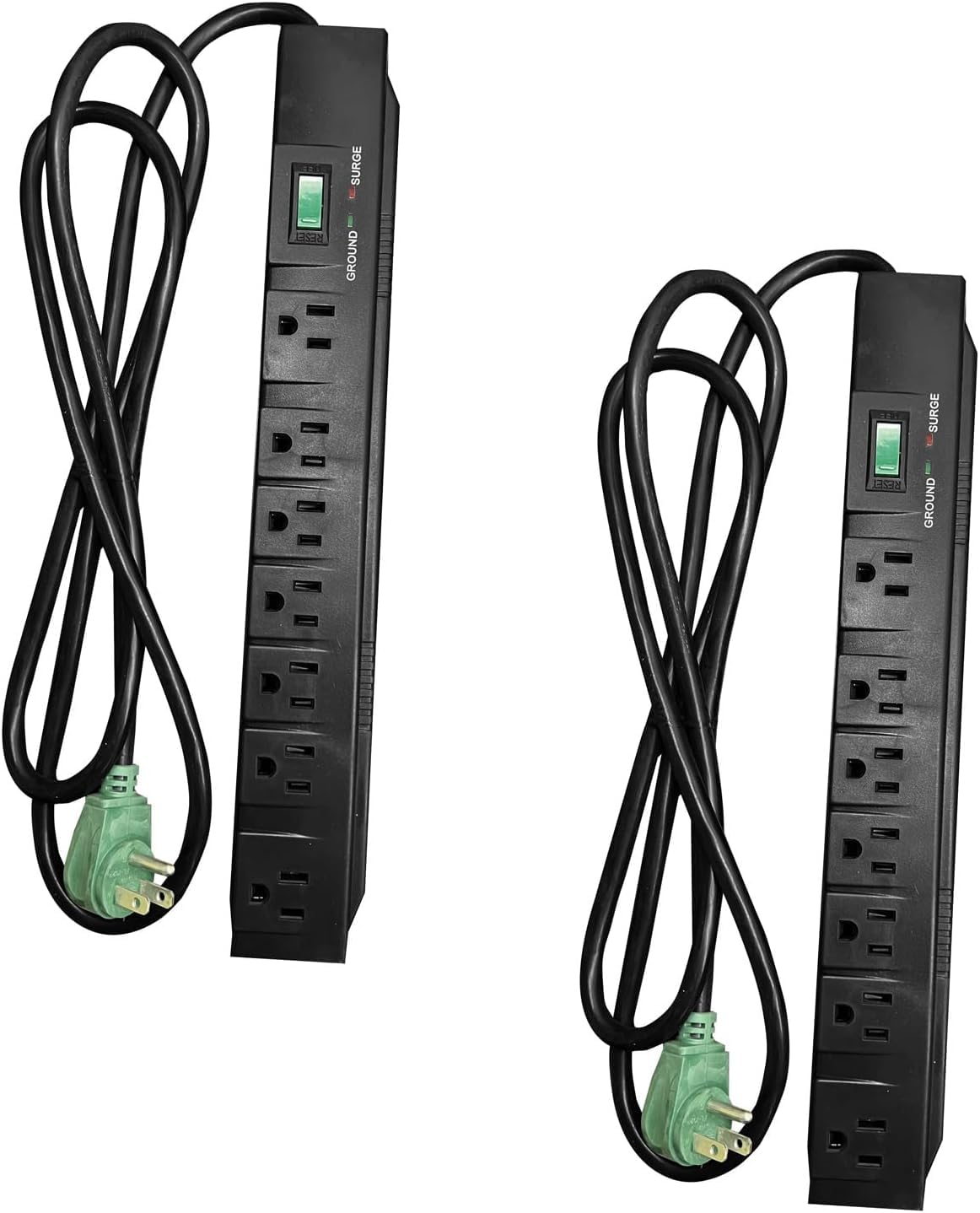 GoGreen Power Inc. (G-17636BK-2) 7 Outlet Surge Protector, 6FT Cord, Black, 2 Pack