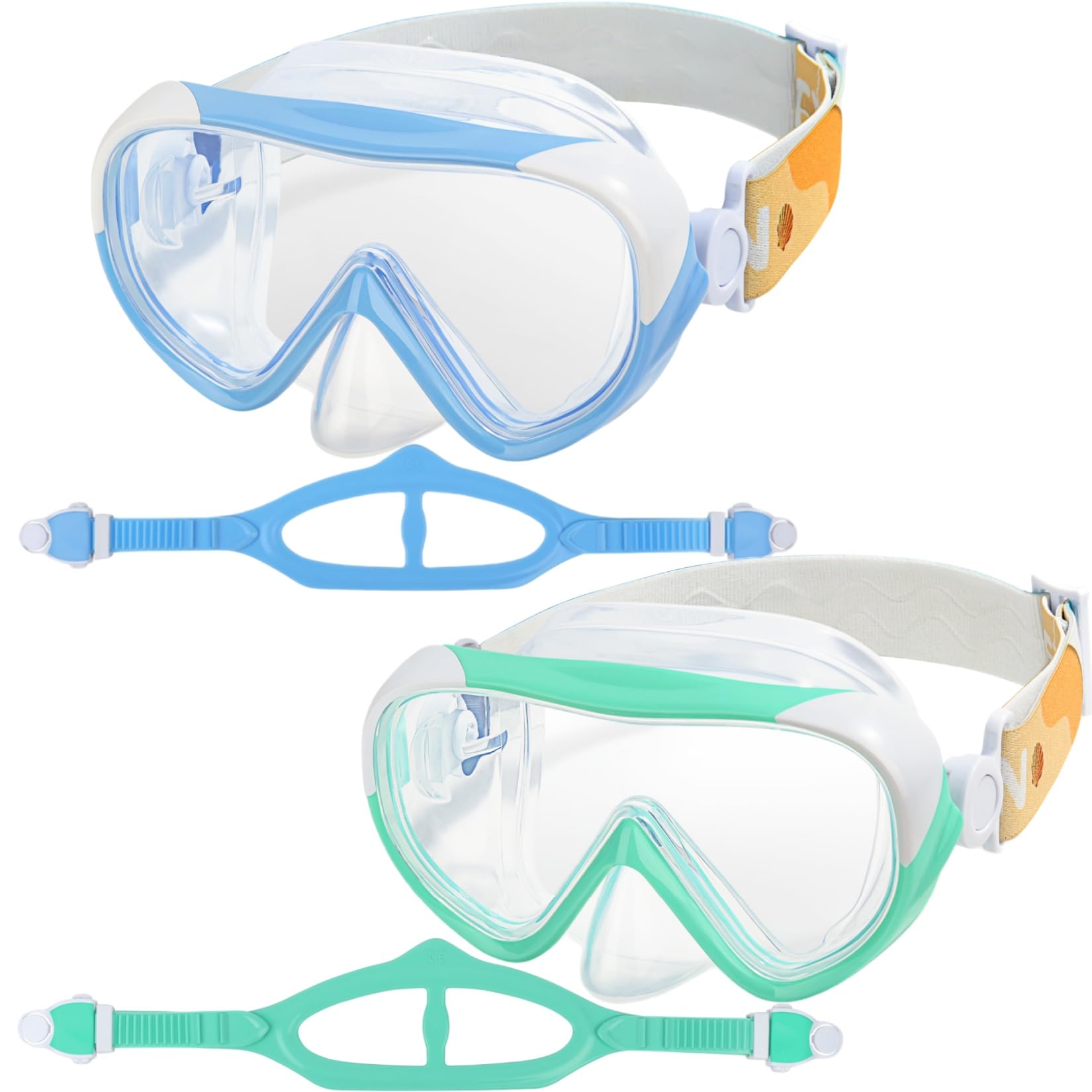 Kids Swim Mask - Ultimate 180° Kids Swim Goggles Anti-Fog Child Diving Mask Leak-Proof Kids Goggles with Nose Cover and Fabric Strap for Ages 4-14 for