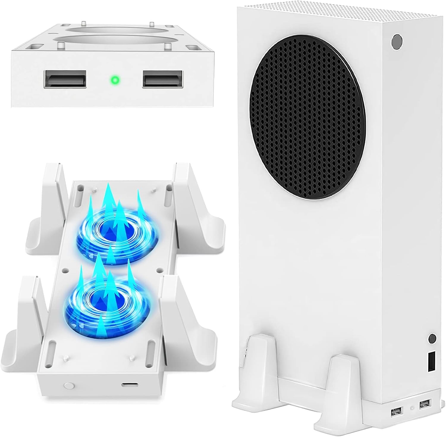 Soporte de refrigeración Mejorado para Xbox Series S con Ventilador de refrigeración Dual de 3 Niveles de Velocidad Ajustable, con Puerto USB indicador LED, 2 baterías Recargables de 800 mAh