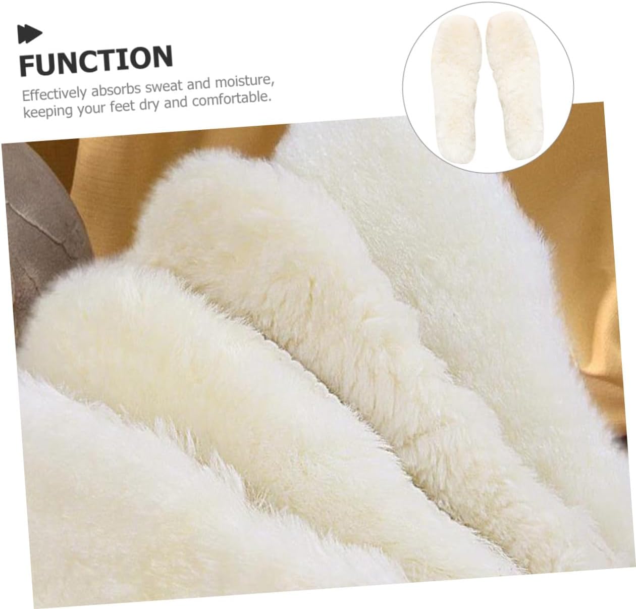 Wool Insoles 1 Pair Winter Warming Shoe Cushions Supple Foot Sole Inserts Sweat-Absorbing Thermal Insoles for Boots Unisex Size 41