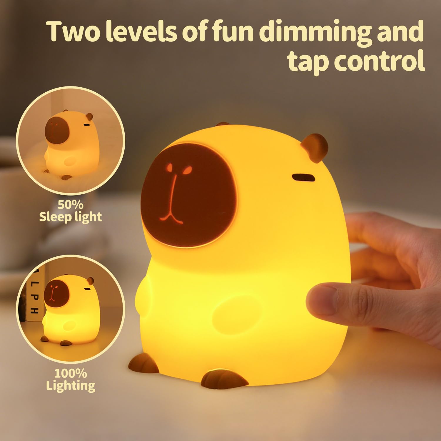 Capybara Nachtlicht, süßes Squishy Silikon Nachtlicht für Kinder, langlebig wiederaufladbar, Tippen zum Einstellen der Helligkeit, sichere Capybara-Geschenke für Schlafzimmer, Kinderzimmer