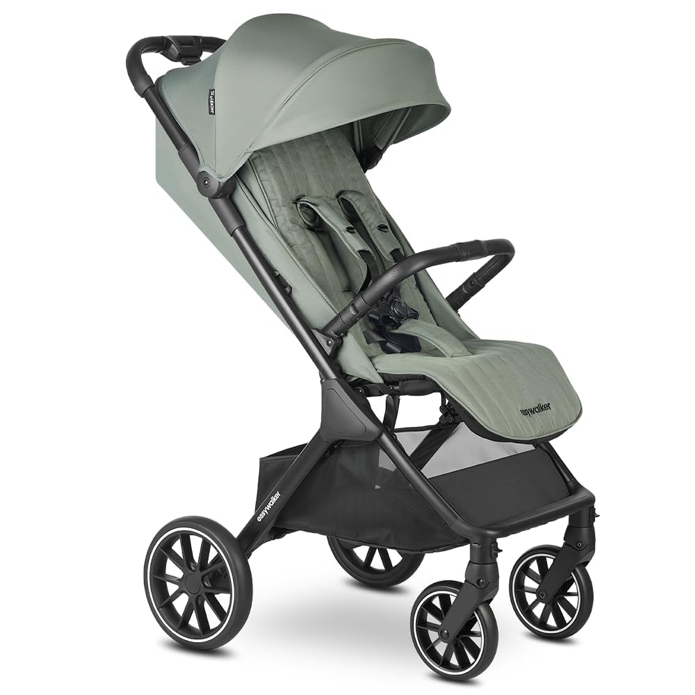 Easywalker Jackey² XL Reisebuggy & Kinderwagen 0-22 kg, Automatisch in 1 Sekunde Zusammenklappbar, XL Räder, Großer Einkaufskorb, Babyschalen Kompatibel – Agave Grün
