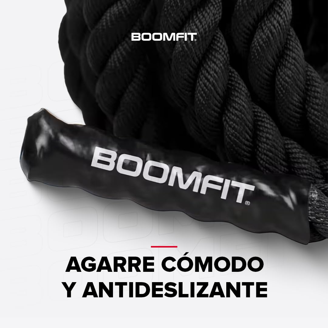BOOMFIT Cuerda de Batalla 9 m | Battle Rope para Crosstraining y HIIT Ø40mm | Entrenamiento Funcional con Agarre Antideslizante para Gym en Casa y Exterior | Mejora Fuerza y Cardio para Atletas