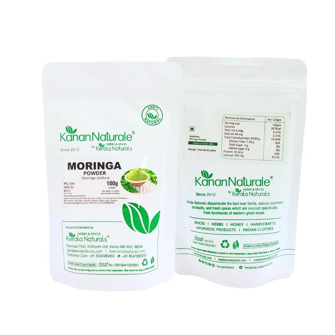 Kerala Naturals Organic Moringa Powder 100 gm - Immune Boost | Nutrient Rich Superfood for Energy | Detox and Healthy Skin
