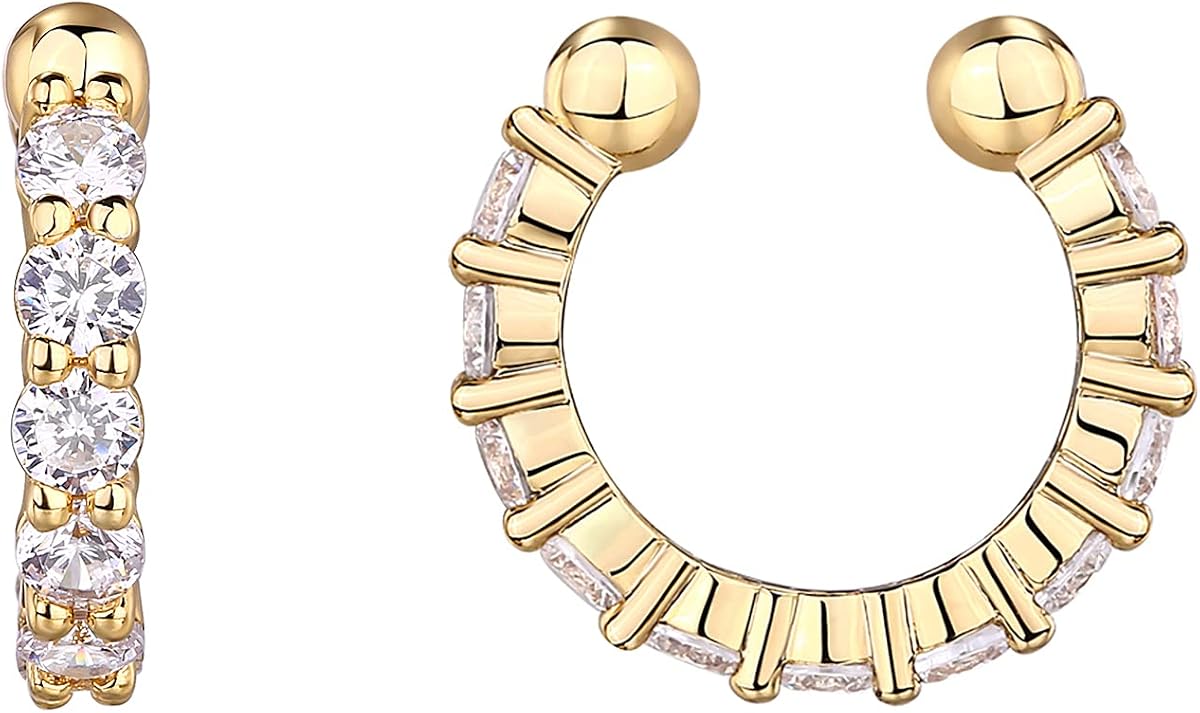 PAVOI 14K Gold Plated CZ Ear Cuff Earrings for Women, Clip On Cartilage | Hypoallergenic Huggie Ear Cuffs with Cubic Zirconia