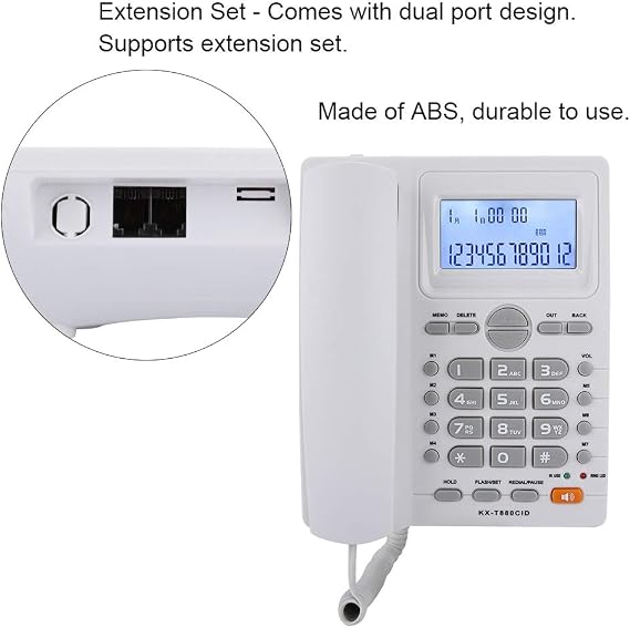 Corded Phone, Desktop Landline Telephone Wired Phone for Home Office Hotel Use, Speakerphone, Caller ID Display, Hands Calling (White)