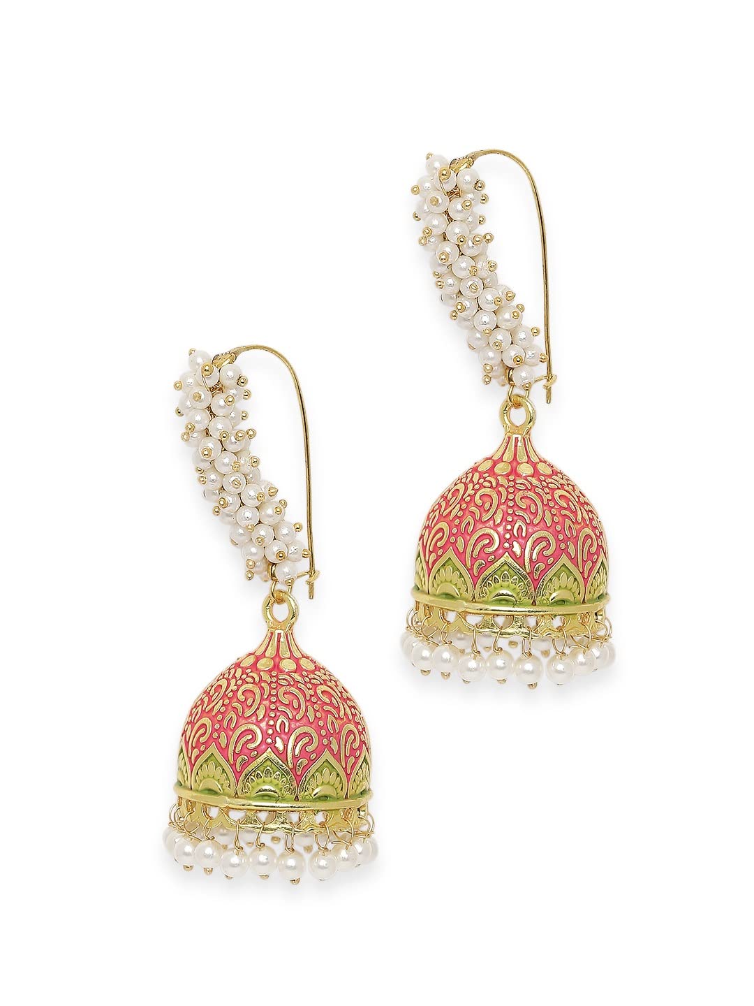 OOMPH Jewellery Pink Meenakari Enamel Pearls Ethnic Jhumka/Jhumki Earrings for Women & Girls (Style 5) (B0B367WR8Q) Amazon Price History, Amazon Price Tracker