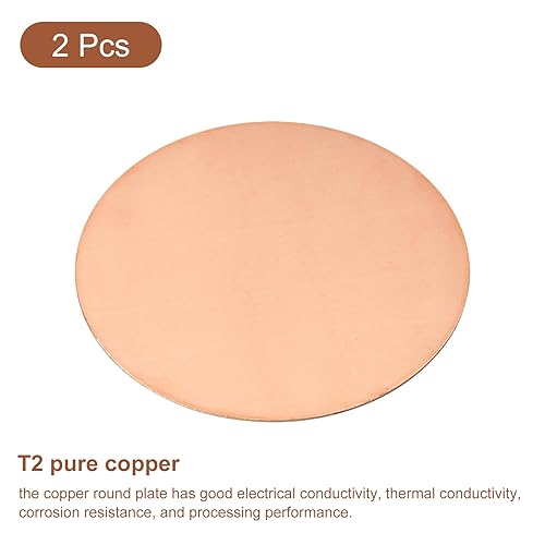 Miniatura 39 de uxcell Hoja de cobre puro, 4 piezas de 2 x 0.04 pulgadas, calibre 18 T2, placa redonda de metal de cobre para manualidades, reparaciones eléctricas