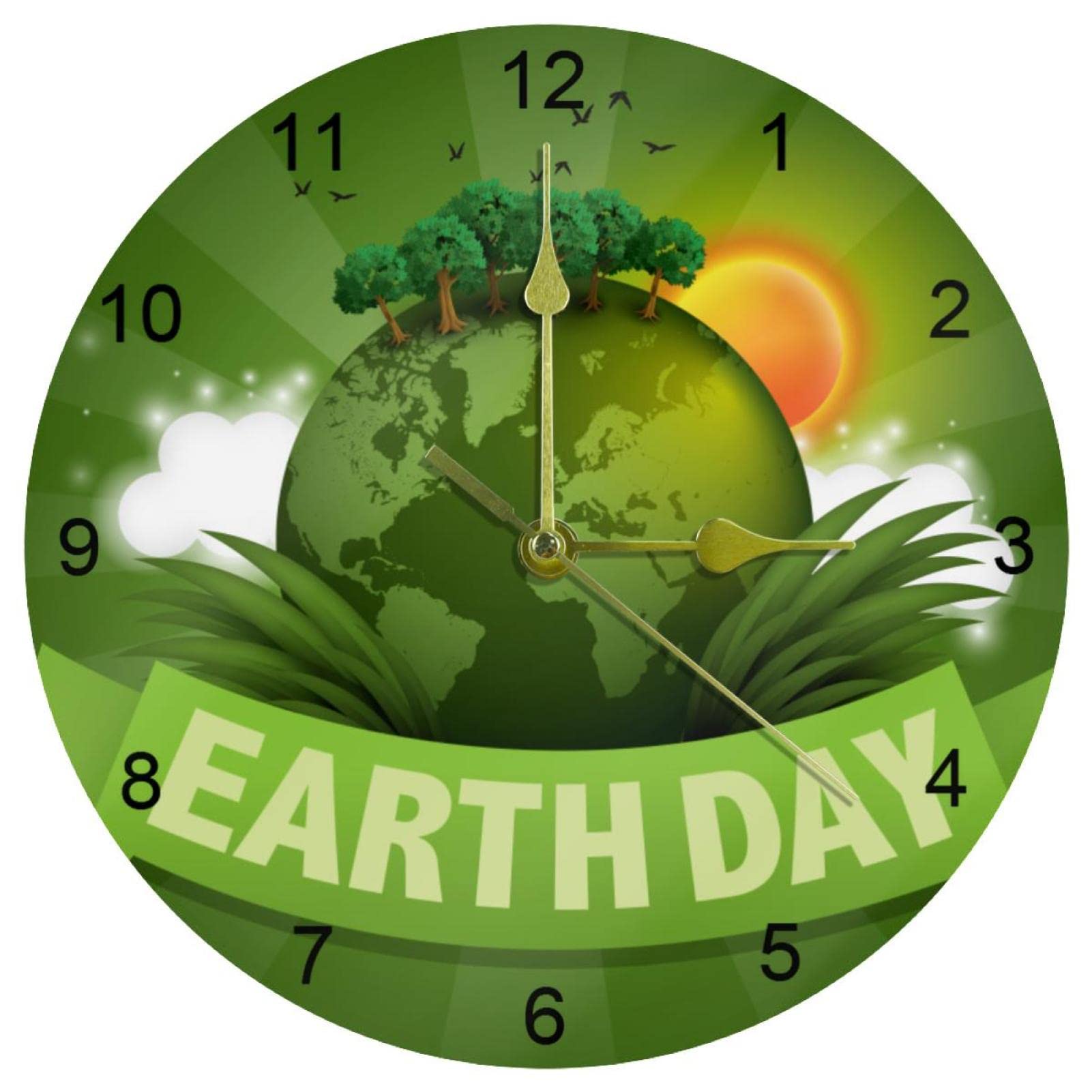 Horloge murale silencieuse 25 cm verte avec grands chiffres arabes lisibles