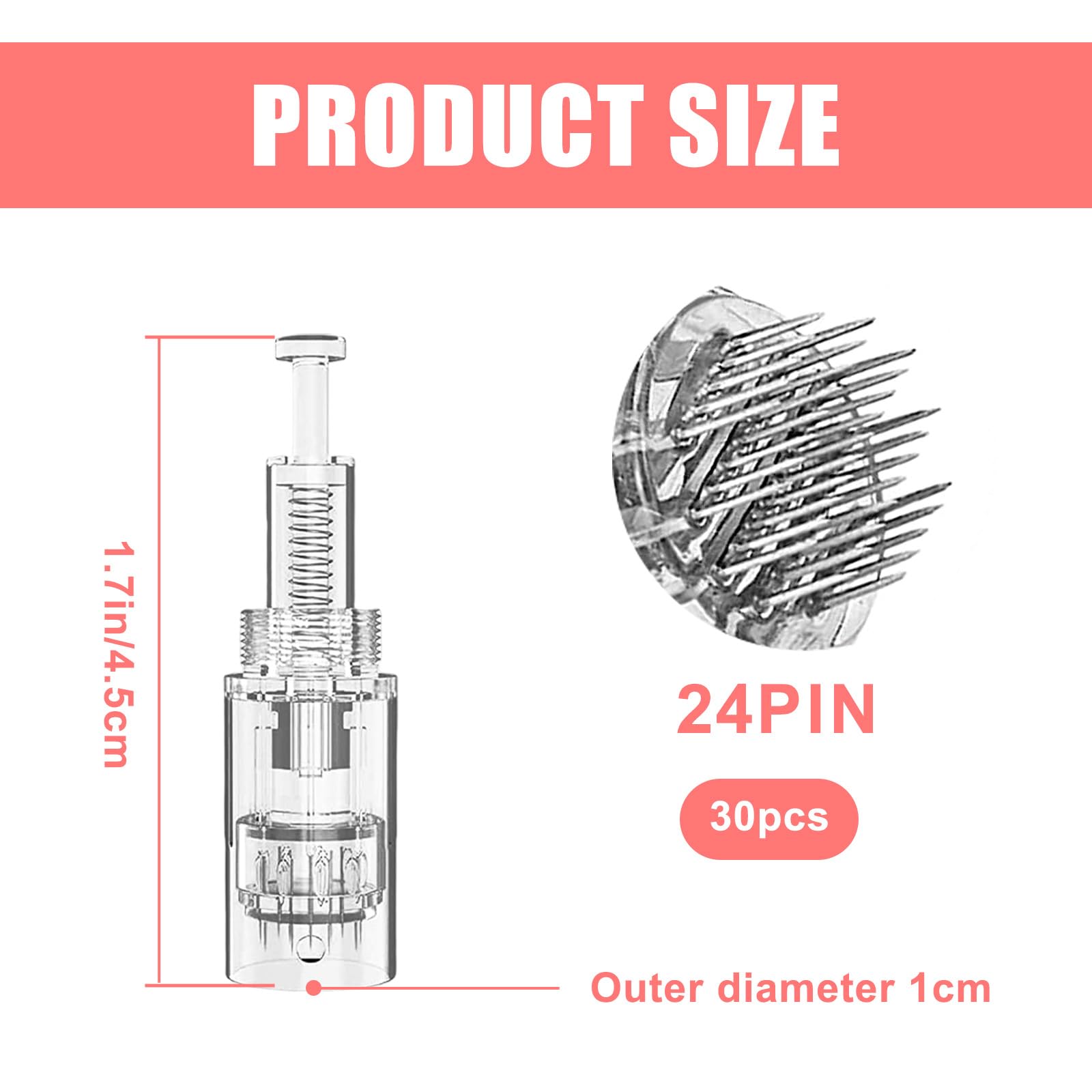 30 agujas de microneedling, repuesto Derma Pen, 24 pines, Micro Nano Agujas, cartuchos de repuesto para microagujas, cartuchos de repuesto para microagujas Dermapen Microneedling dispositivo Agujas de