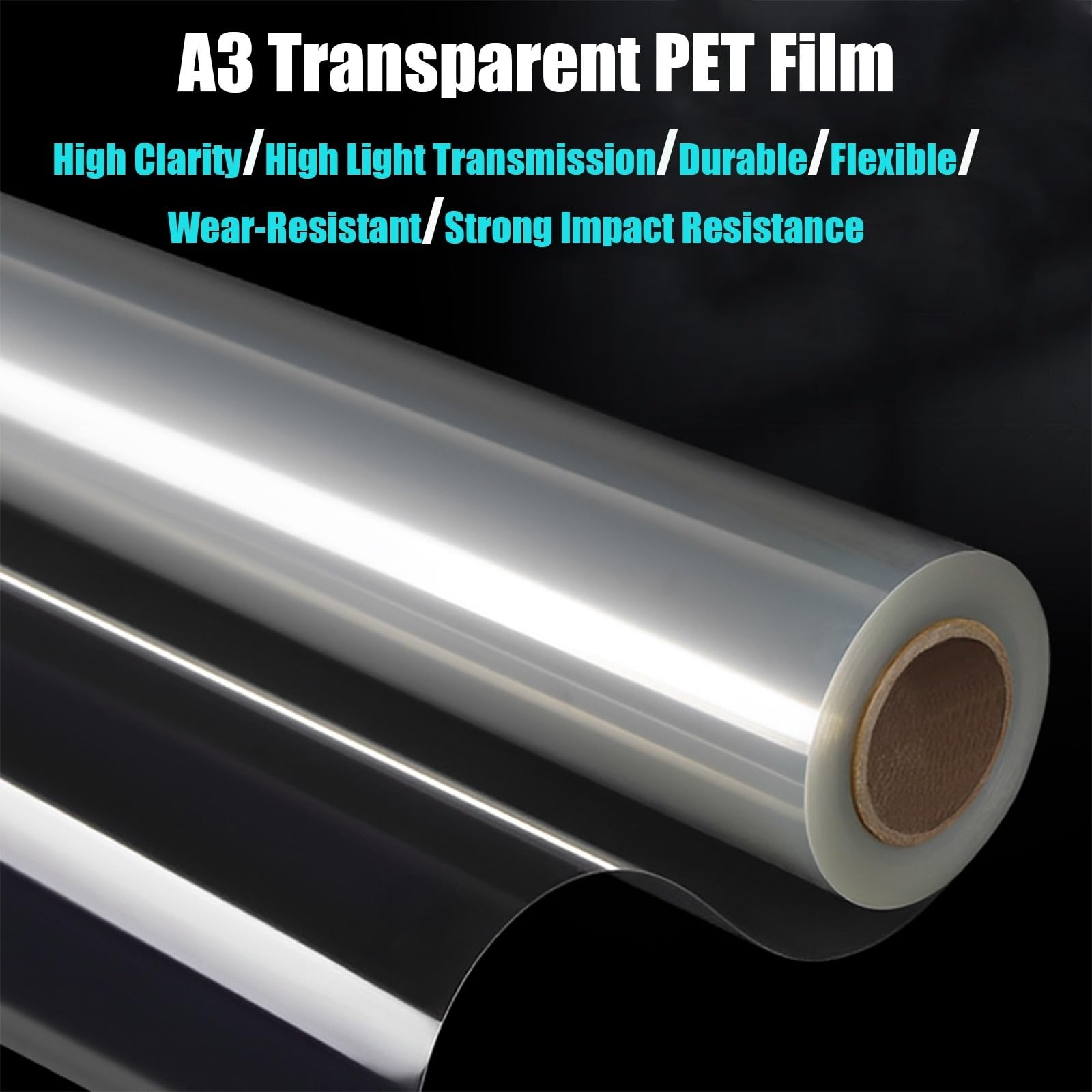 Rouleau film PET transparent 61cm feuille plastique PET 0,2–0,5mm film polyester flexible résistant chaleur pour bricolage, feuille protection, film plastique(0.2mm*0.61m*5m)