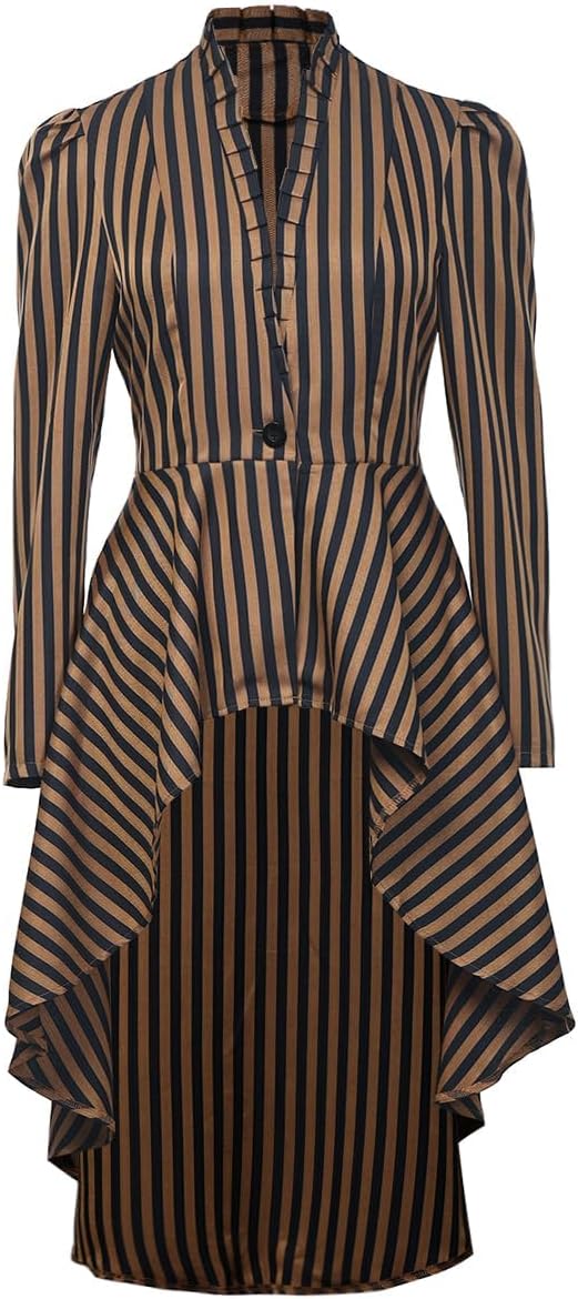 Women's Steampunk Long Striped Jacket Renaissance Victorian Gothic Blazer Jacket Coat - Image 5