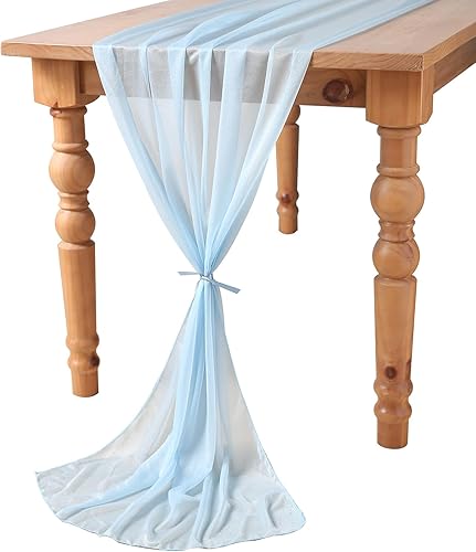 Camino de mesa de gasa transparente azul de 10 pies para decoración rústica bohemia de boda, despedida de soltera, fiesta de cumpleaños