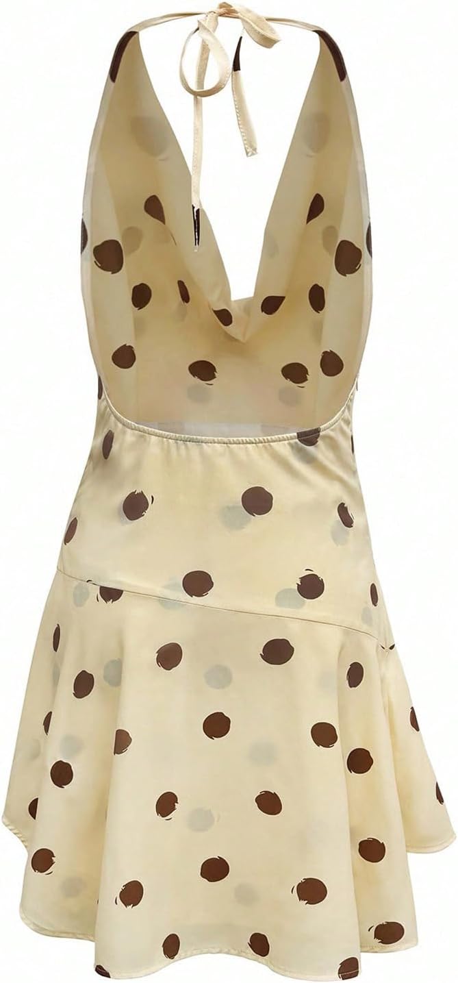 Floerns Women's Polka Dots Cowl Neck Halter Dress Draped Open Back Date Night Mini Dress - Image 2