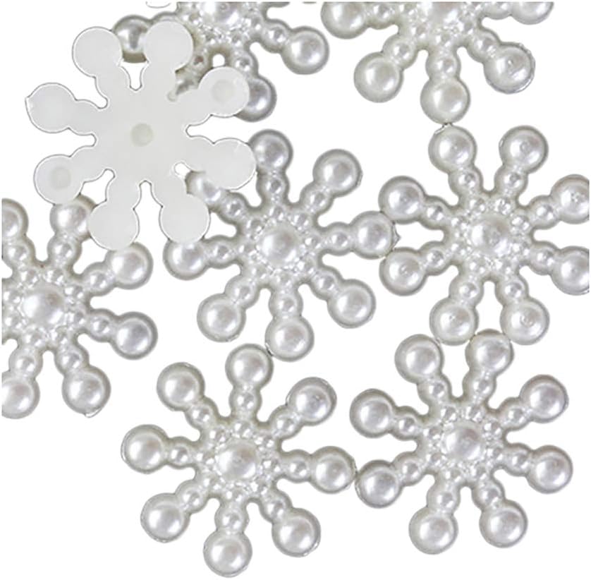 100Pcs Snowflake Artificial Flatback Pearl Christmas Card Making DIY Craft - 100 Amesii