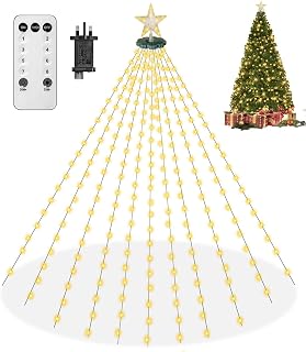 Lichterkette Weihnachtsbaum mit Sternspitze, 2M 400 LEDs Christbaumbeleuchtung, 8 Lichtmodi mit Speicherfunktion, 16 Stränge, wasserdicht IP65, 2600K Warmweiß, Tannenbaum Lichterkette Innen Außen
