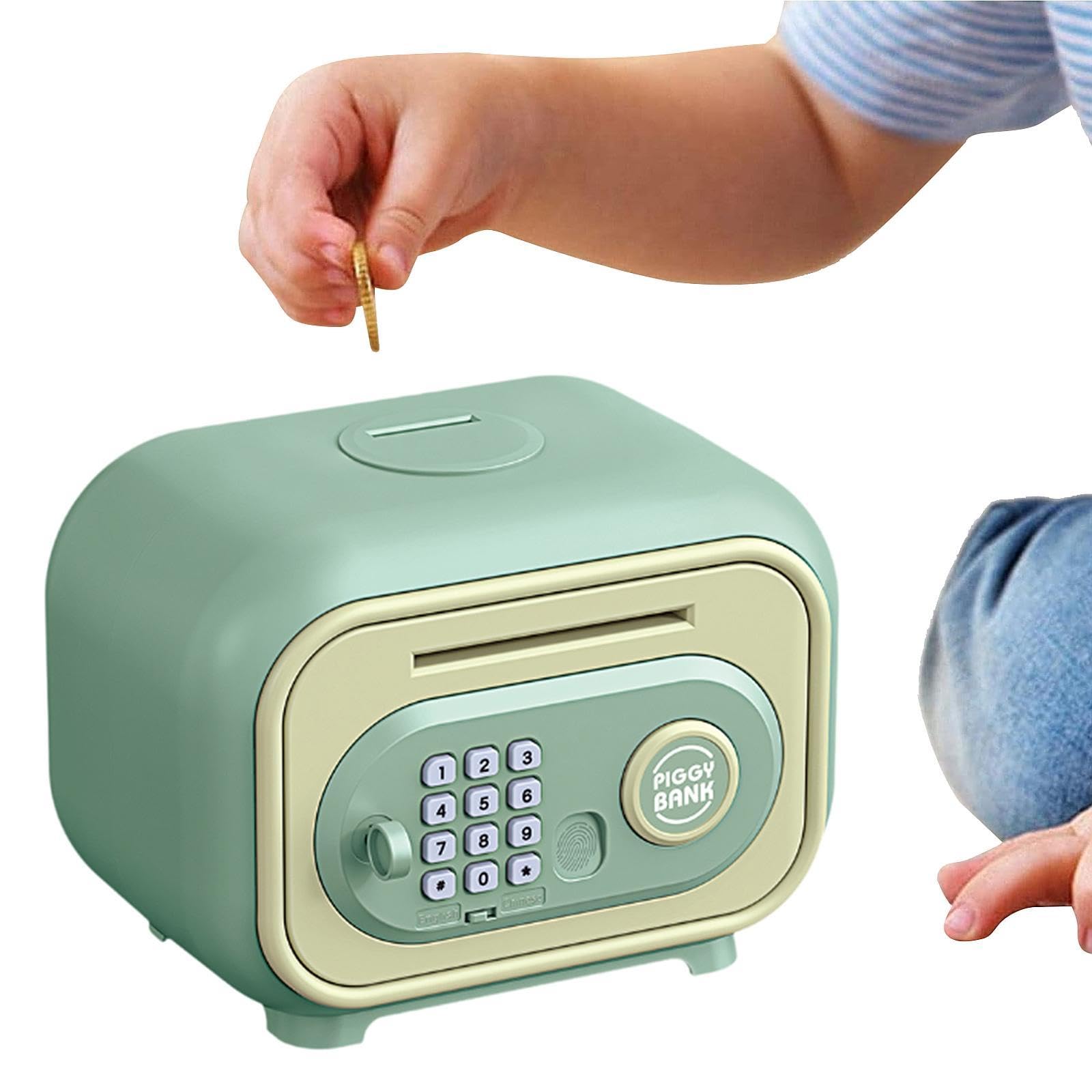 kowaku Hucha Electrónica para Niños con Función de Enrollado Automático de Billetes Caja Fuerte con Contraseña Personalizable Banco de Monedas Decorativo Mat, Verde, Individual