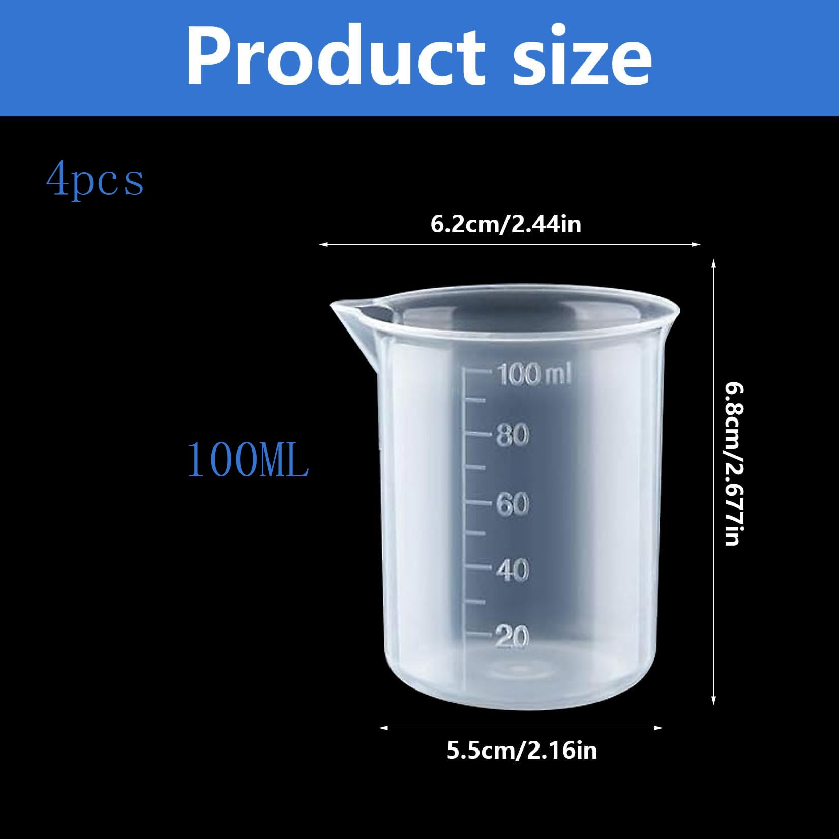 Vasos de Medición,4 Pcs Vaso Medidor Cocina Con Escalas Precisas Probetas Plastico Reutilizables Vasos Medidores Antidherentes Medidores Laboratorio para Bricolaje Hecho a Mano Laboratorio